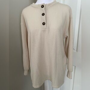 Lush Cream Waffle Knit Top with Button Detail Size Small